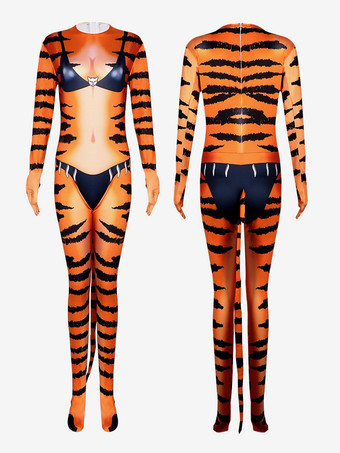 タイガー柄ボディスーツ ステージパフォーマンスコスチューム ハロウィン オークジャンプスーツ