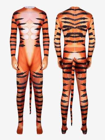 タイガー柄ボディスーツ ステージパフォーマンスコスチューム ハロウィン オークジャンプスーツ