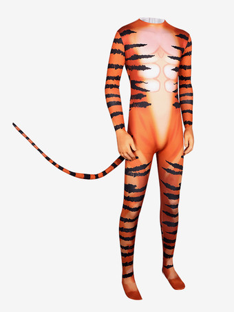 タイガー柄ボディスーツ ステージパフォーマンスコスチューム ハロウィン オークジャンプスーツ