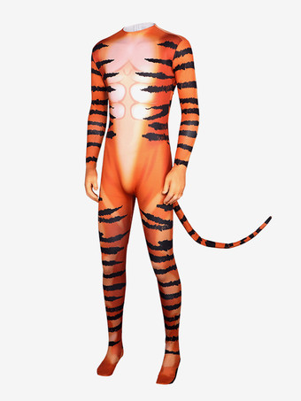 タイガー柄ボディスーツ ステージパフォーマンスコスチューム ハロウィン オークジャンプスーツ