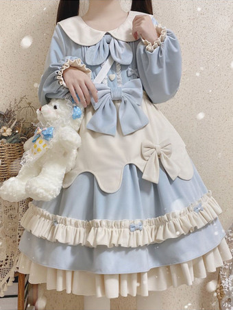 ライトスカイブルースイートロリータドレス ポリエステル 長袖 スイートドレス ロリータドレス