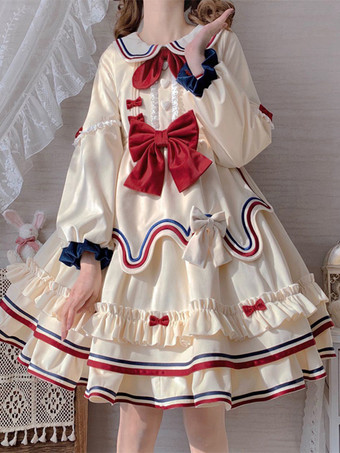 アプリコットスイートロリータドレス ポリエステル 長袖 スイートドレス ロリータドレス