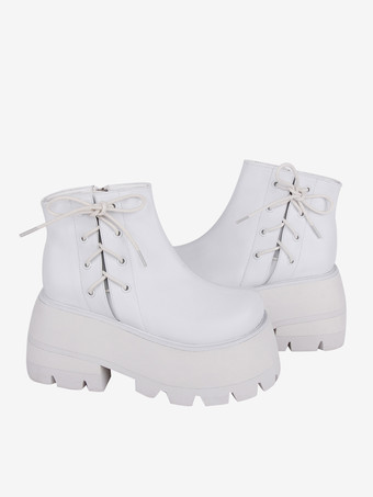 ゴシックロリータフットウェアホワイトPUレザーウェッジヒールロリータシューズ