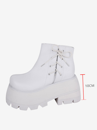 ゴシックロリータフットウェアホワイトPUレザーウェッジヒールロリータシューズ