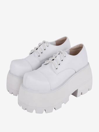 ゴシックロリータフットウェア ホワイト ラウンドトゥ PUレザー ロリータパンプス