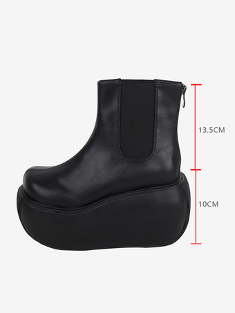 ゴシックロリータブーツ ブラック PU ラウンドトゥ PUレザー ロリータフットウェア