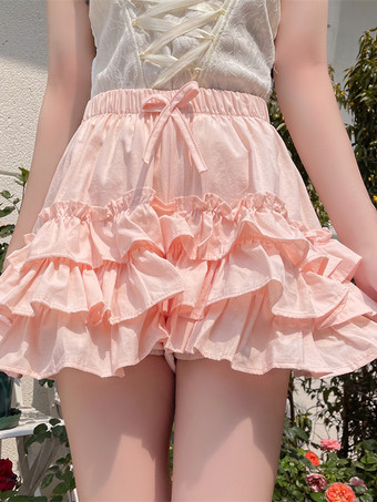 ピンクスイートロリータブルマー ホワイトフリル ルーズロリータショーツ