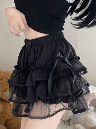 スイートロリータブルマーブラックティアードフリルルーズロリータパンツ