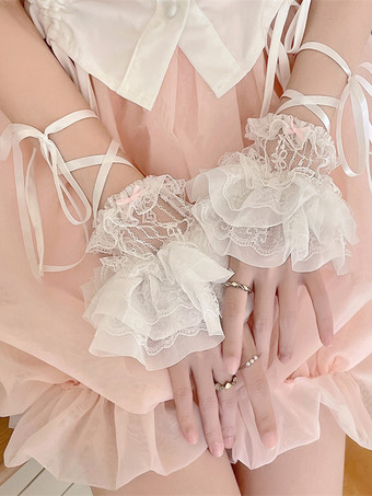 ホワイト スイートロリータアクセサリー ホワイト フリル レースアップ オーバースリーブ レース その他