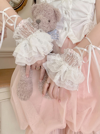 スイートロリータアクセサリー ホワイト フリル レースアップ オーバースリーブ レース その他