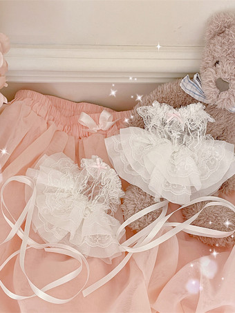 スイートロリータアクセサリー ホワイト フリル レースアップ オーバースリーブ レース その他