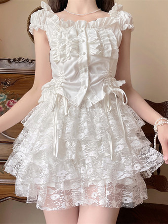 スイートロリータブルマーティアードフリルレースルーズホワイトロリータパンツ