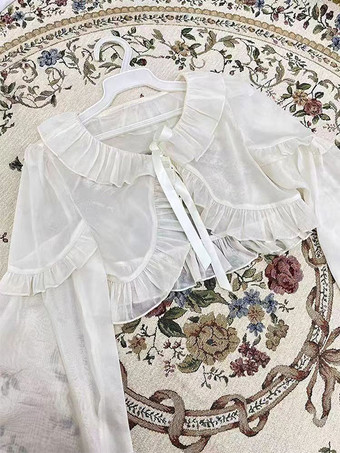 スイートエクリュホワイトロングスリーブフリル