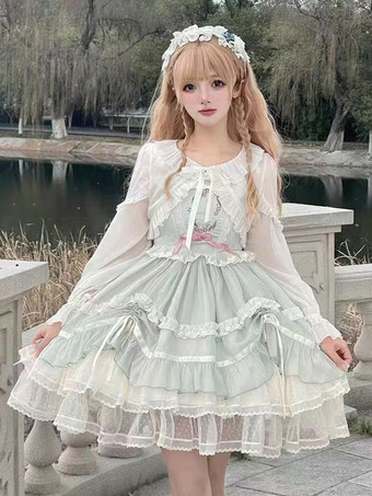 ライトグリーン スイートロリータドレス ポリエステル ノースリーブ ジャンパー スイートロリータドレス