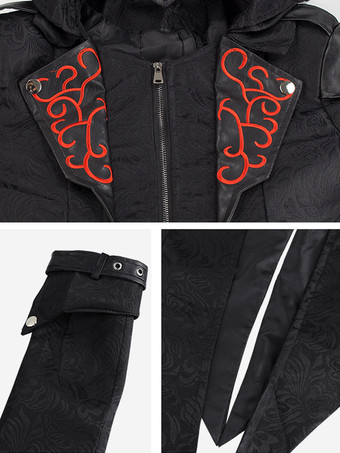 中世のハロウィーンのレトロなスプライシングジャケットゴシックダークコスチューム バーガンディ