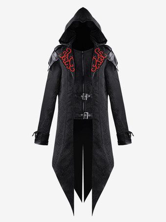 ブラック 中世のハロウィーンのレトロなスプライシングジャケットゴシックダークコスチューム バーガンディ