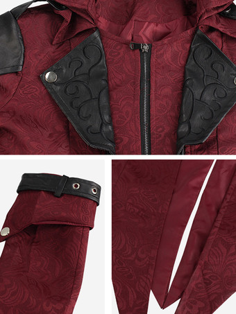 中世のハロウィーンのレトロなスプライシングジャケットゴシックダークコスチューム バーガンディ