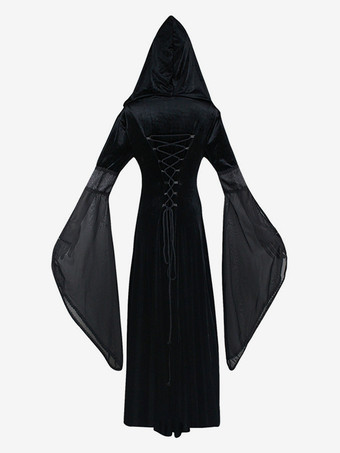 フード付きロングスカート コス 服 中世 レトロ コスチューム バーガンディ