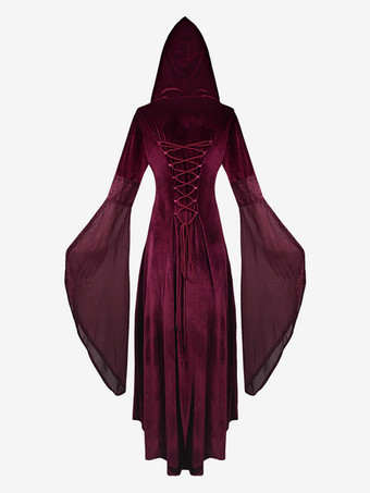 フード付きロングスカート コス 服 中世 レトロ コスチューム バーガンディ