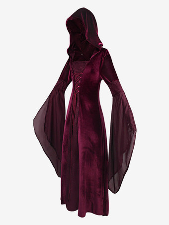 フード付きロングスカート コス 服 中世 レトロ コスチューム バーガンディ