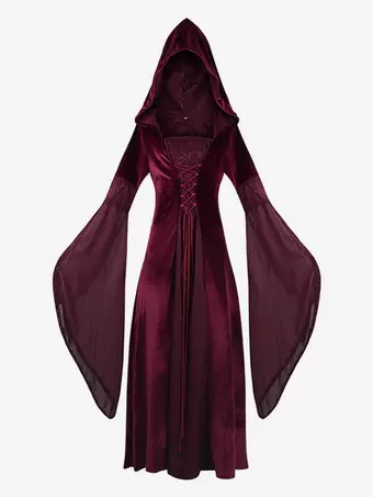 Robe Médiévale Pour Femme En Velours - Manches Trompette, Taille Haute - Costume Renaissance, Vampire, Princesse - Idéale Halloween, Soirée
