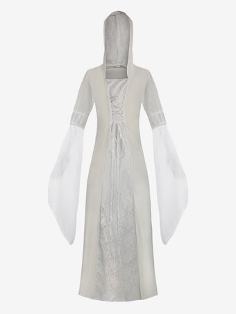 アイボリー フード付きロングスカート コス 服 中世 レトロ コスチューム バーガンディ