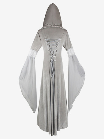 フード付きロングスカート コス 服 中世 レトロ コスチューム バーガンディ