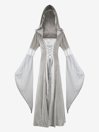 グレイフード付きロングスカート コス 服 中世 レトロ コスチューム バーガンディ