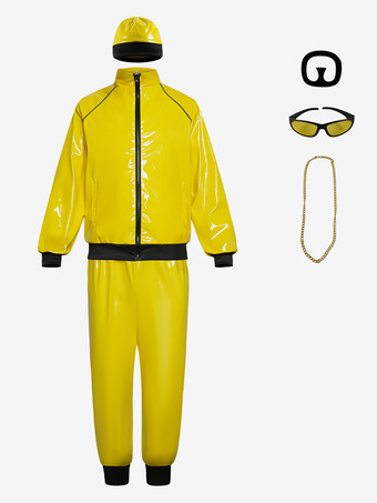 イエローレトロなディスコパテントレザーの光沢のあるステージ衣装