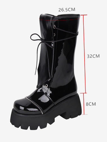 ゴシック ロリータ ブーツ ブラック グロメット メタリック ラウンドトゥ PU レザー ロリータ フットウェア