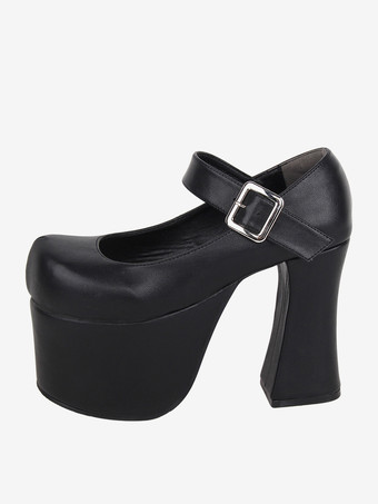 ブラック スイートロリータサンダル グロメット ラウンドトゥ メタリックPUレザー ブラック ロリータ サマーシューズ