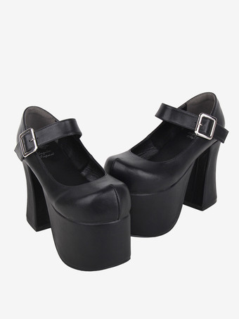 スイートロリータサンダル グロメット ラウンドトゥ メタリックPUレザー ブラック ロリータ サマーシューズ