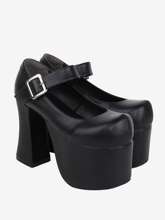 スイートロリータサンダル グロメット ラウンドトゥ メタリックPUレザー ブラック ロリータ サマーシューズ