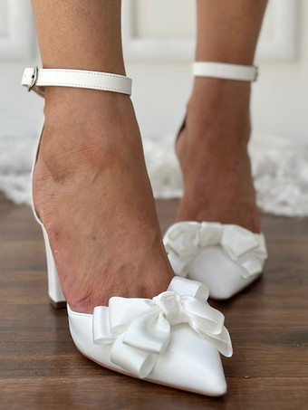 ウェディングシューズ ブライダルパンプス PUレザー ポインテッドトゥ リボン