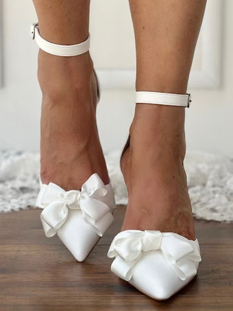 ウェディングシューズ ブライダルパンプス PUレザー ポインテッドトゥ リボン