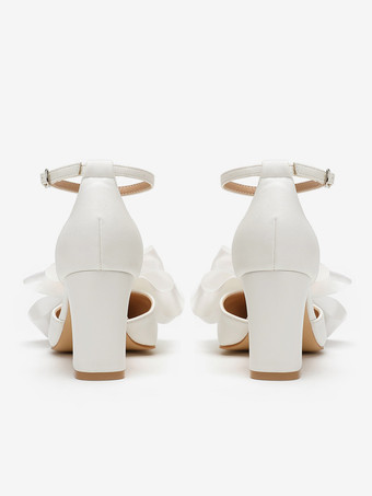 ウェディングシューズ ブライダルパンプス PUレザー ポインテッドトゥ リボン