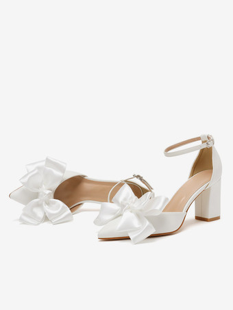 ウェディングシューズ ブライダルパンプス PUレザー ポインテッドトゥ リボン