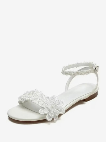 レディース ブライダルシューズ レース オープントゥ 花柄 アンクルストラップ ウェディングシューズ