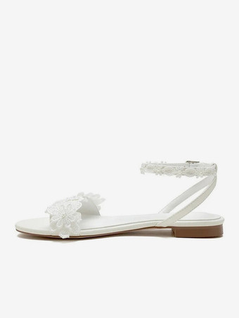 レディース ブライダルシューズ レース オープントゥ 花柄 アンクルストラップ ウェディングシューズ