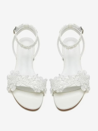 レディース ブライダルシューズ レース オープントゥ 花柄 アンクルストラップ ウェディングシューズ