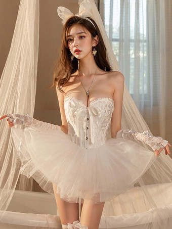 ホワイト プリンセスコスチューム ヘッドバンド ストラップレスベスト スカート 4点セット