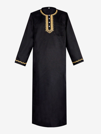 ブラック アラビアのアバヤ、中東の刺繍、男性用イスラム教徒の服、ハロウィンコスプレパーティーコスチューム