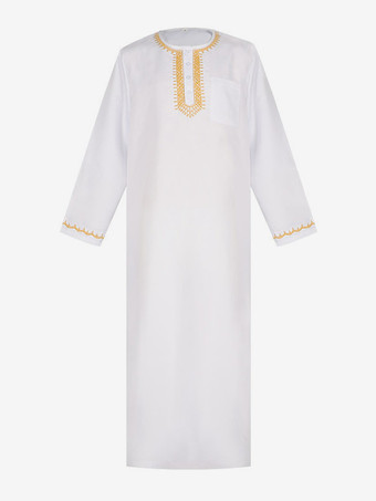 ホワイト アラビアのアバヤ、中東の刺繍、男性用イスラム教徒の服、ハロウィンコスプレパーティーコスチューム