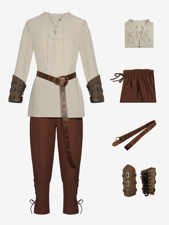 ハロウィン ルネッサンス 中世 海賊シャツ アンクルストラップ パンツ コスプレ ステージ レトロ パフォーマンス 衣類