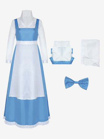 ライトスカイブルー レトロコスチューム フリル ポリエステルドレス レディース レトロセット マリーアントワネットコスチューム パーティー プロムドレス