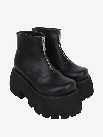 スチームパンク ロリータ ブーツ ホワイト メタルディテール メタリック ラウンドトゥ PU レザー ロリータ フットウェア