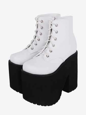 ゴシックロリータフットウェア ホワイトメタリックグロメットラウンドトゥ PUレザーロリータパンプス