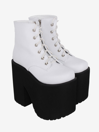 ゴシックロリータフットウェア ホワイトメタリックグロメットラウンドトゥ PUレザーロリータパンプス