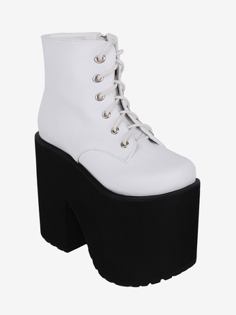 ゴシックロリータフットウェア ホワイトメタリックグロメットラウンドトゥ PUレザーロリータパンプス