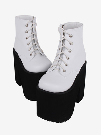 ホワイト ゴシックロリータフットウェア ホワイトメタリックグロメットラウンドトゥ PUレザーロリータパンプス